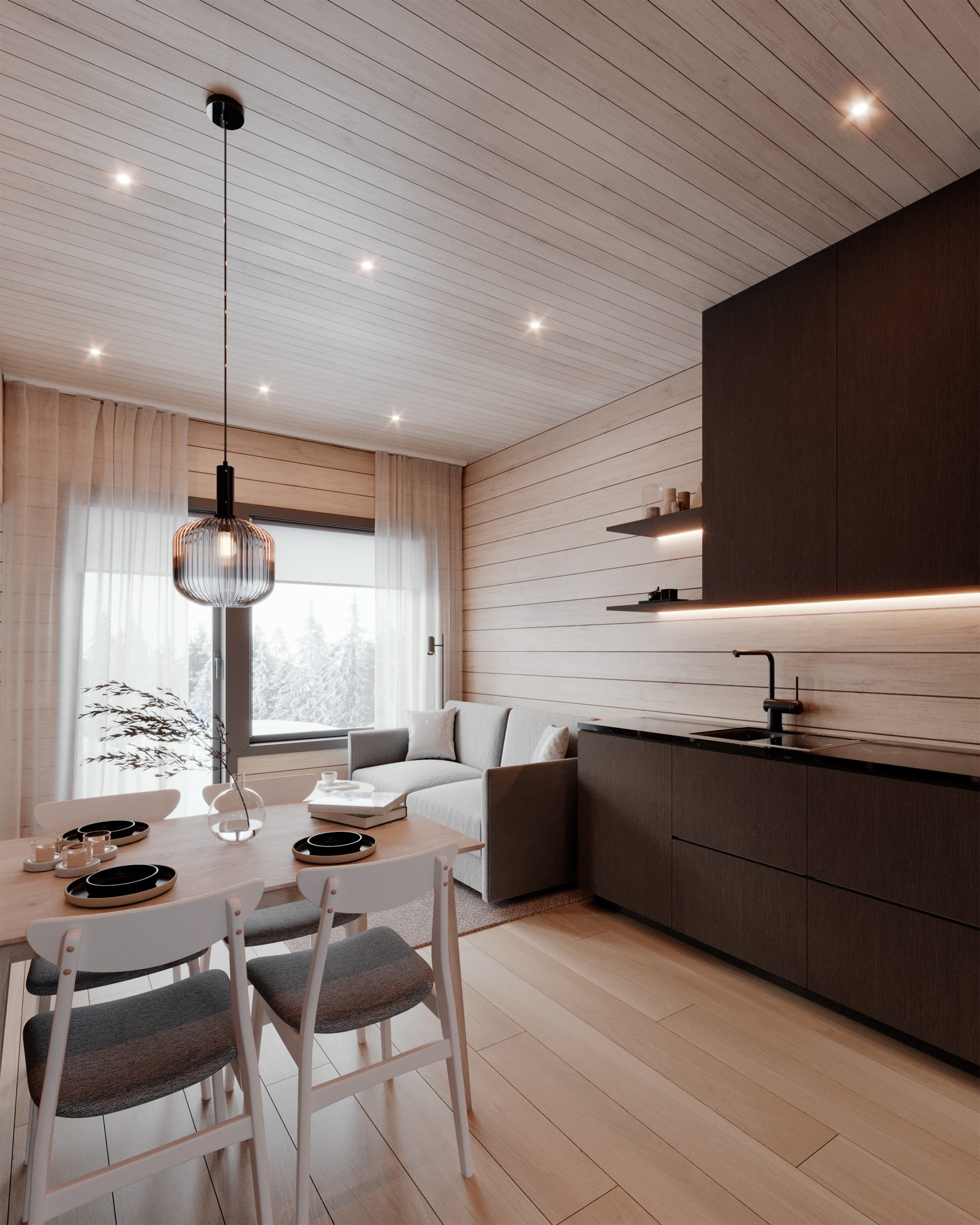 Karhu — woonkamer bij daglicht (artist's impression)