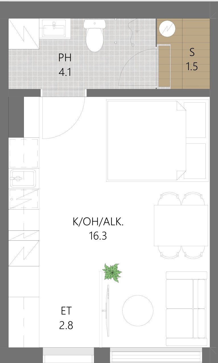 Plattegrond begane grond, 24,9 m² — artist's impression