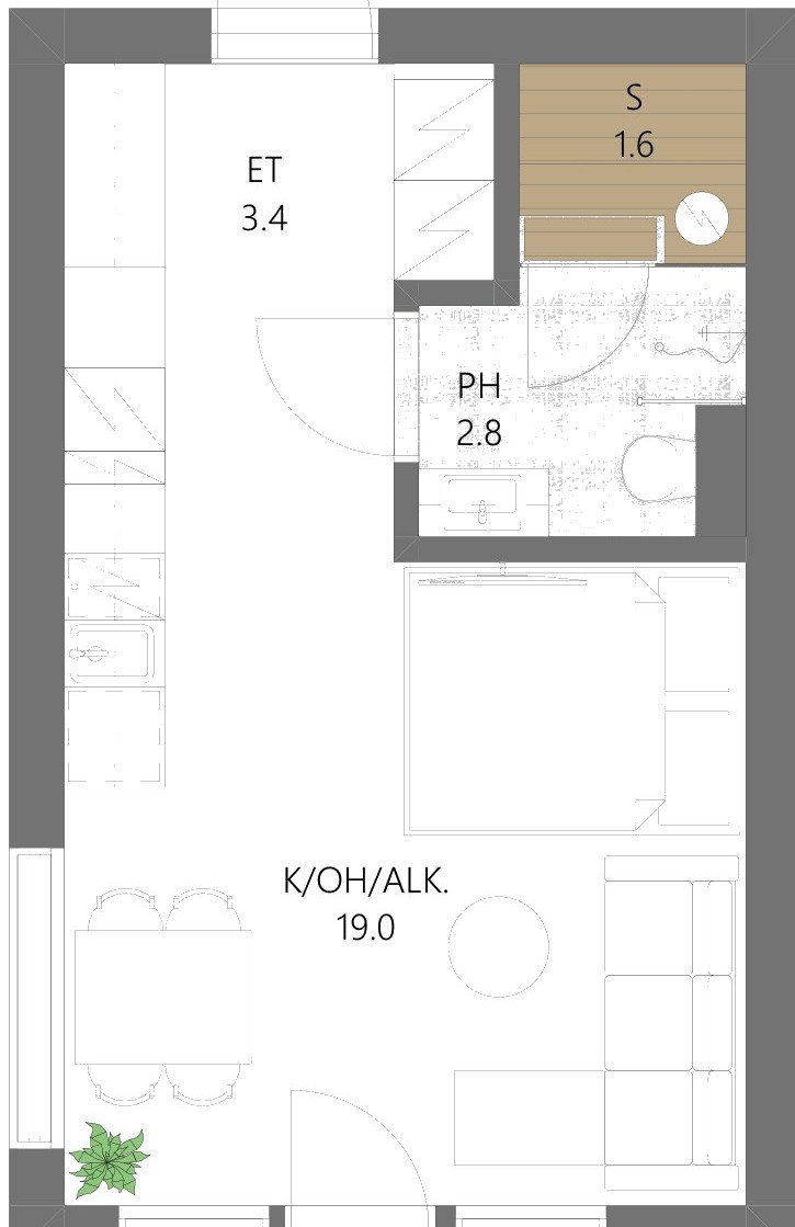 Plattegrond eerste etage, tot 27,5 m² — artist's impression